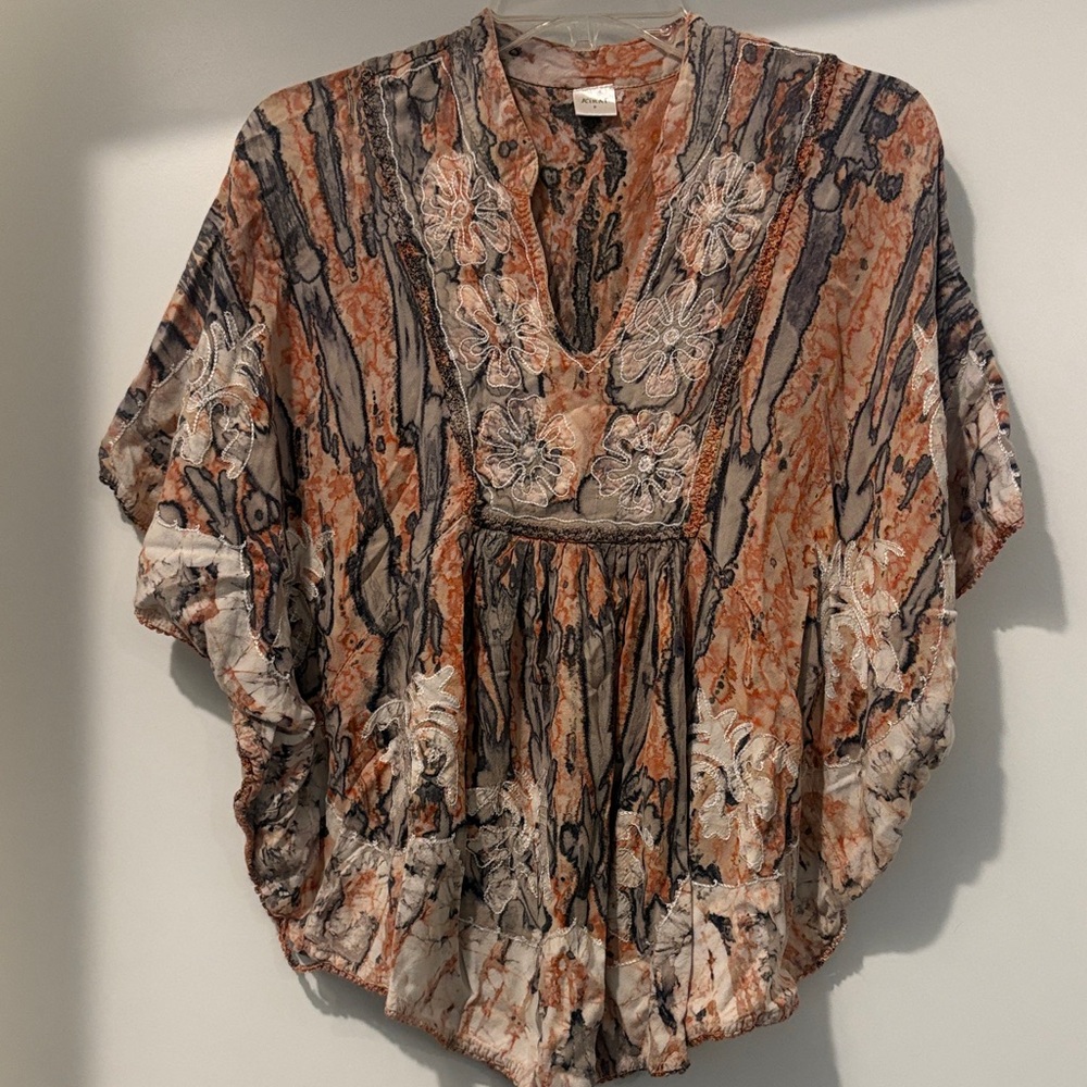 Artistic Floral Women's Blouse in Orange and Black
